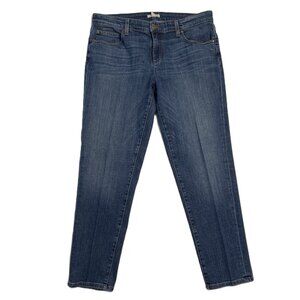 Eileen Fisher Jeans Sz 12 Blue Med Wash Mid Rise Tapered Stretch Organic Cotton